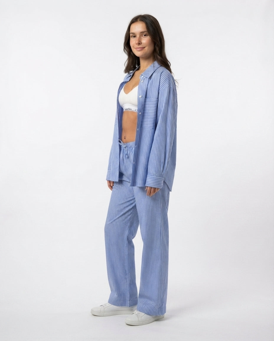 Striped Button Down Lounge Set
