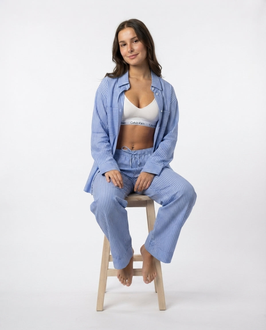 Striped Button Down Lounge Set