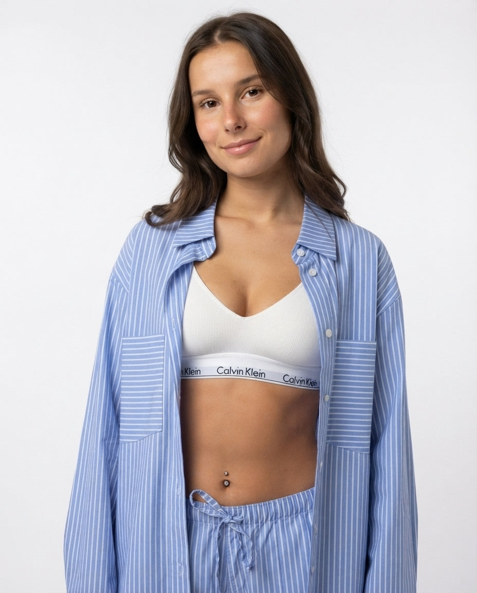 Striped Button Down Lounge Set