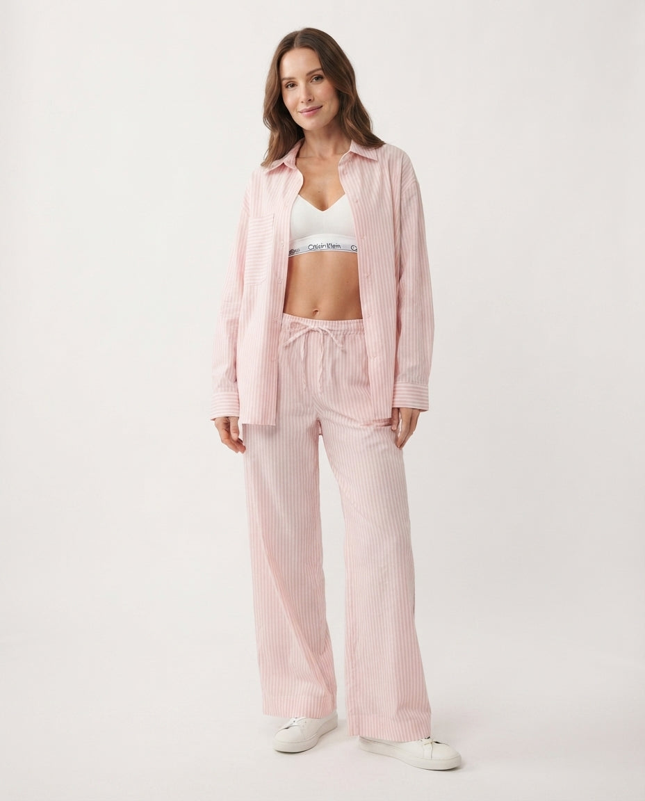 Striped Button Down Lounge Set