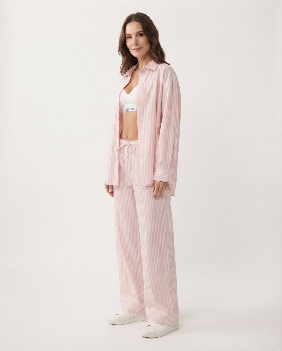 Striped Button Down Lounge Set