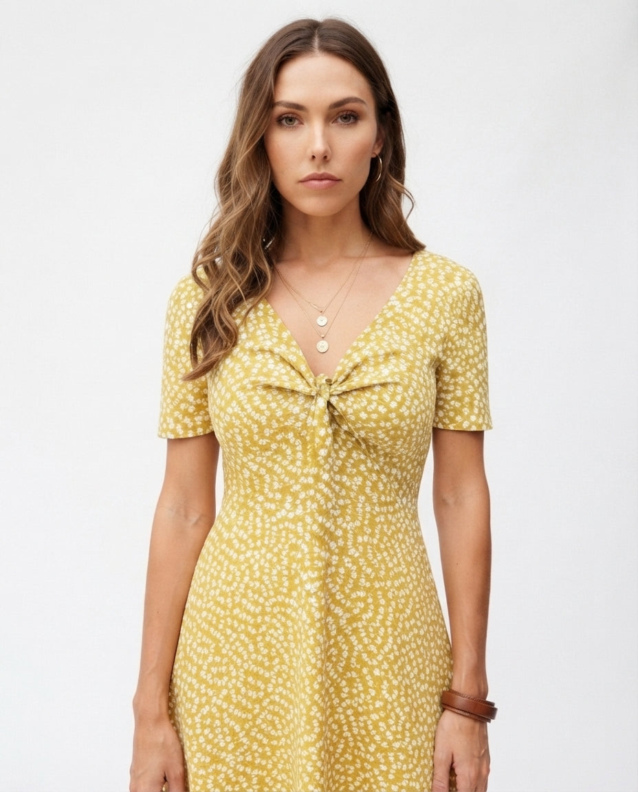 V-Neck Short Sleeve Mini Dress