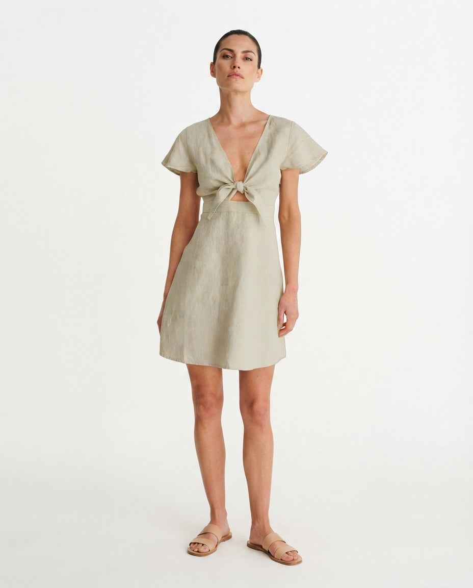 Tie Front Flutter Sleeve Mini Dress