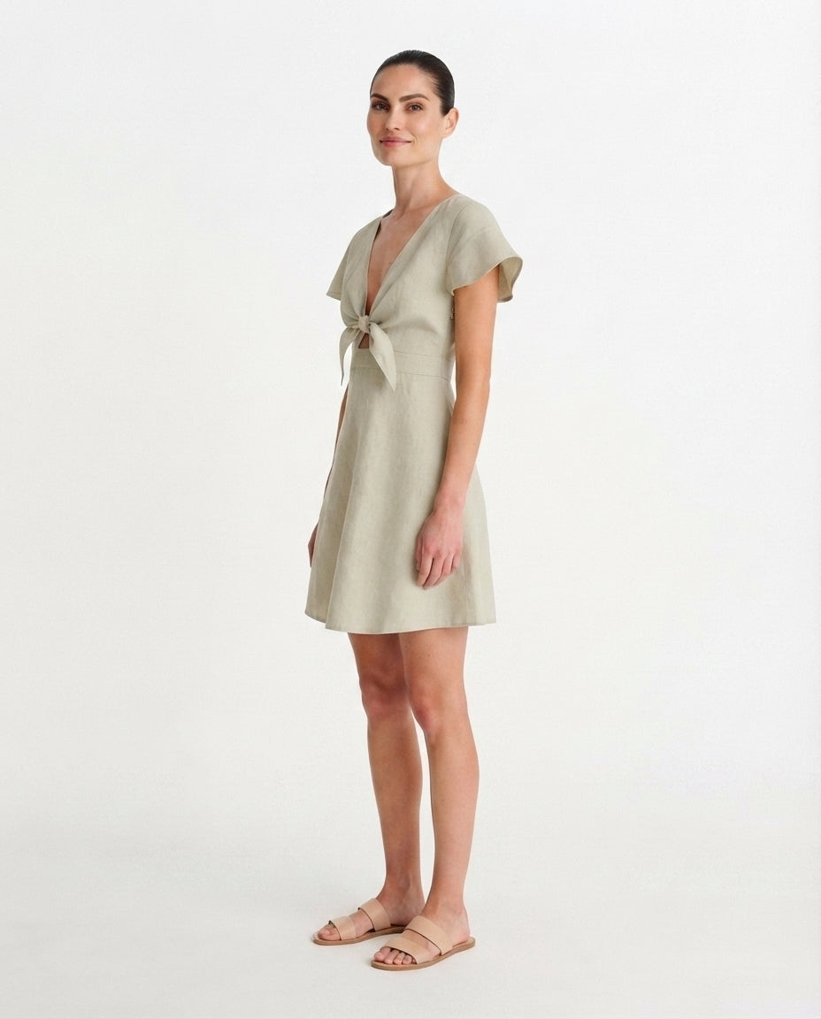 Tie Front Flutter Sleeve Mini Dress