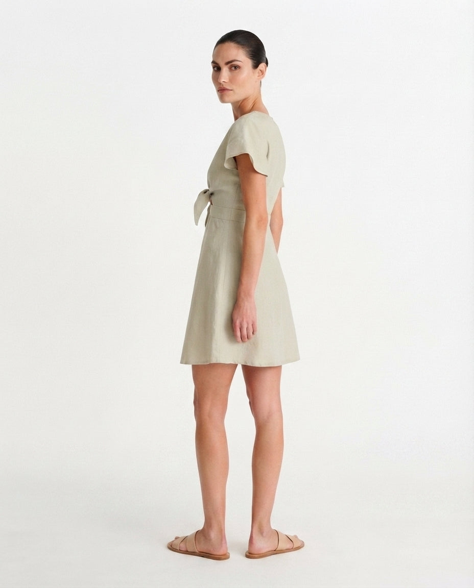 Tie Front Flutter Sleeve Mini Dress