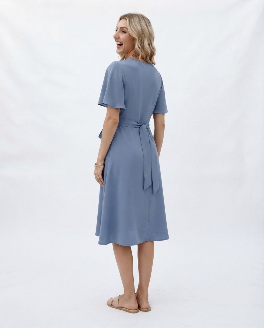 Wrap Front Flutter Sleeve Dress