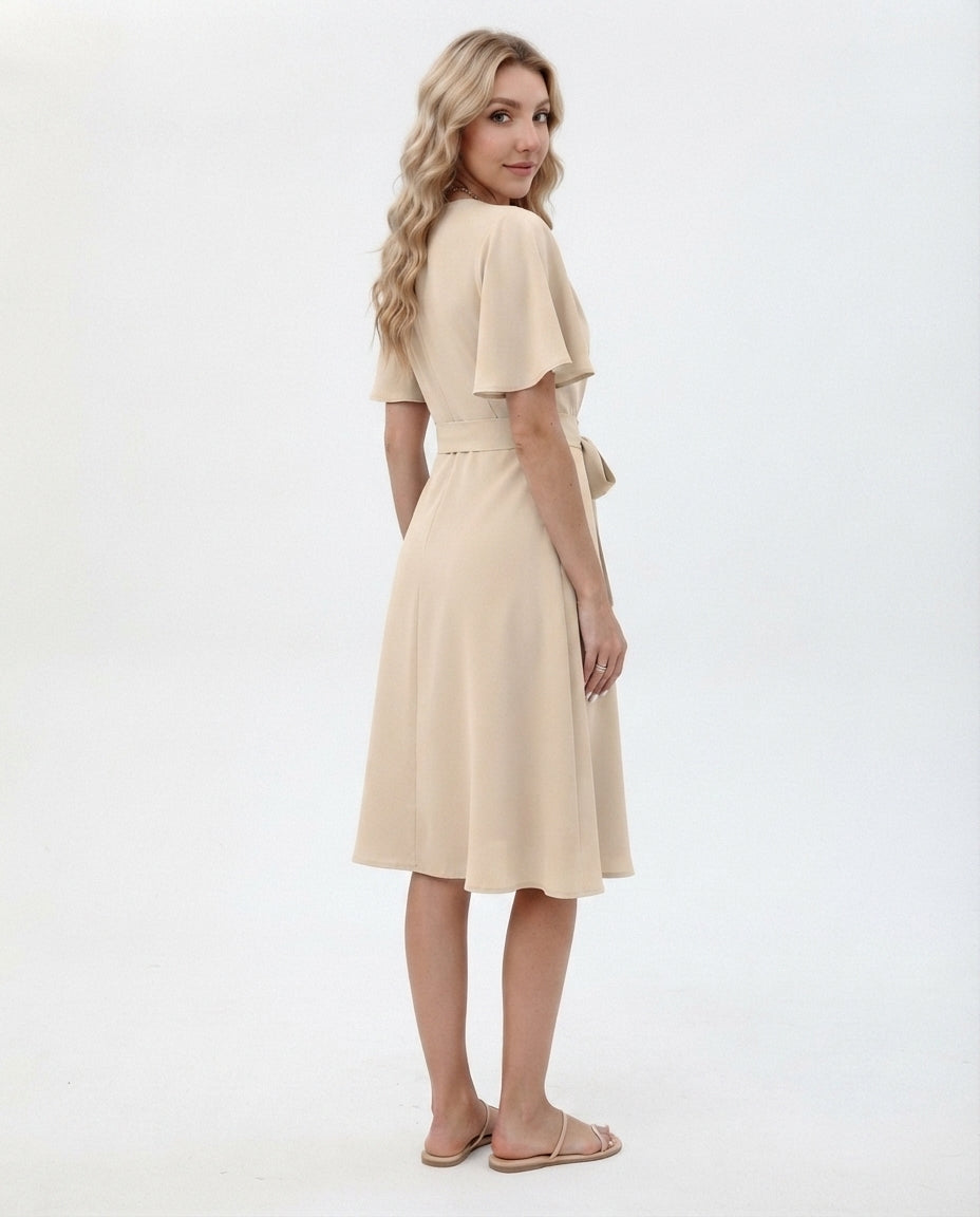 Wrap Front Flutter Sleeve Dress