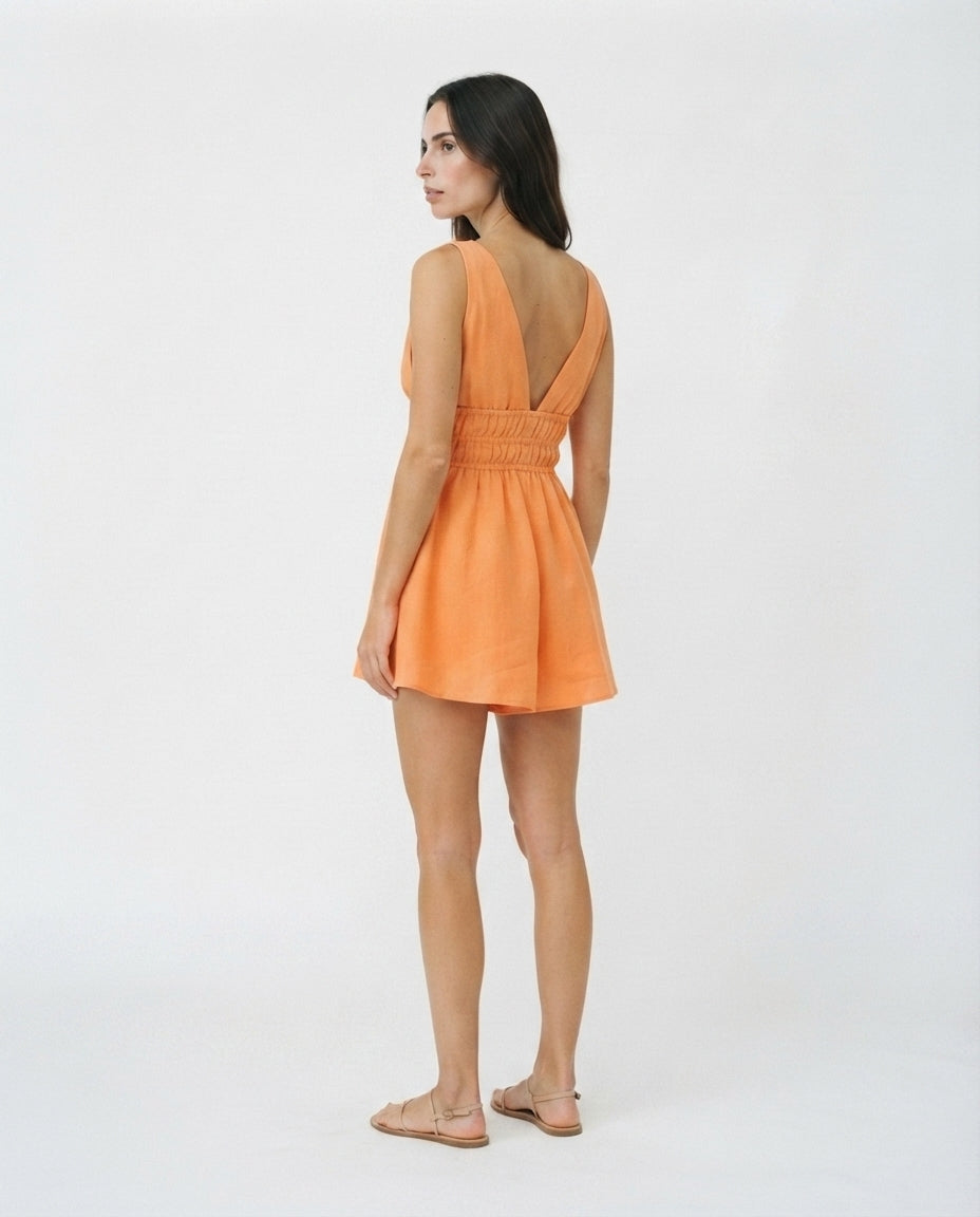 Deep V Smocked Mini Dress