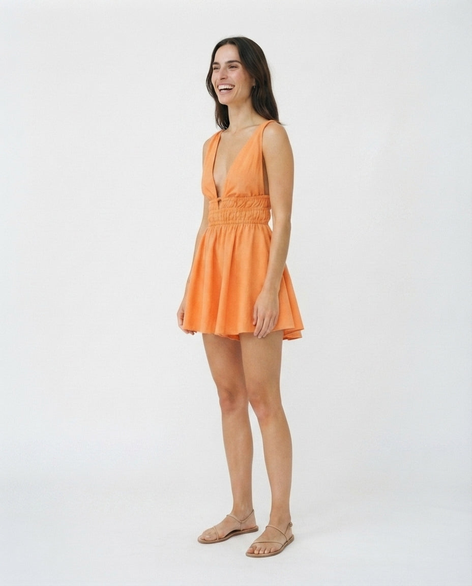 Deep V Smocked Mini Dress
