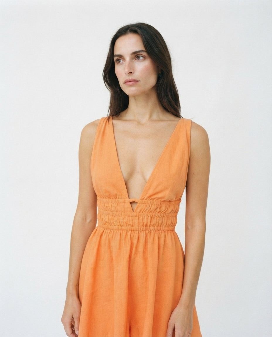 Deep V Smocked Mini Dress