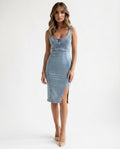 Zip Front Denim Midi Dress