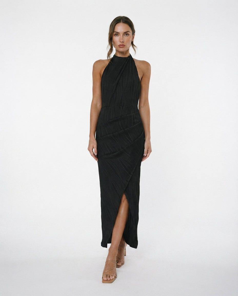 Pleated Halter Midi Dress