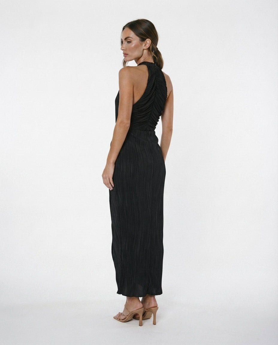 Pleated Halter Midi Dress