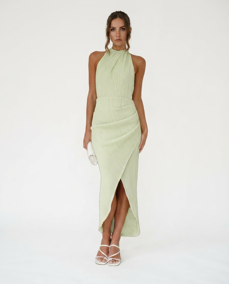 Pleated Halter Midi Dress