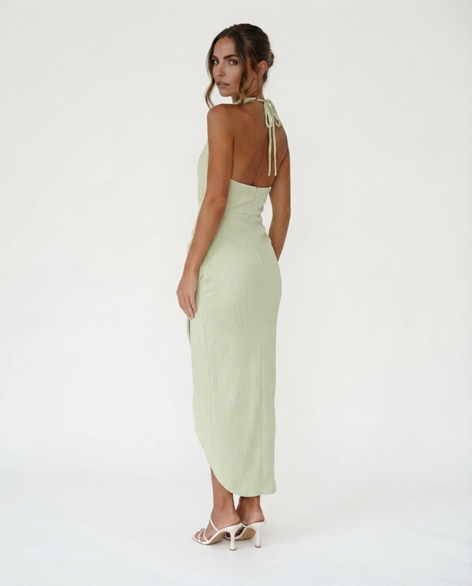 Pleated Halter Midi Dress