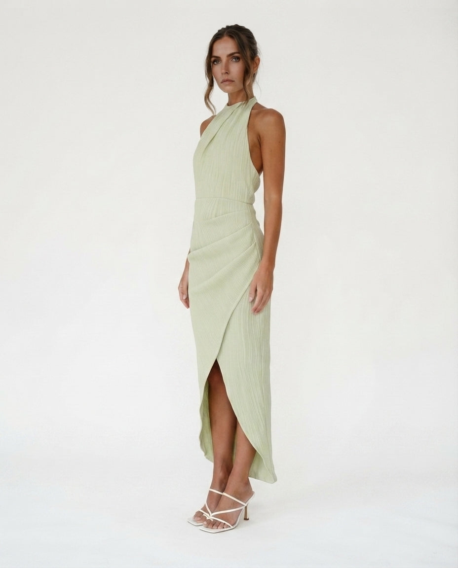 Pleated Halter Midi Dress