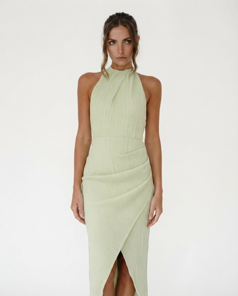 Pleated Halter Midi Dress