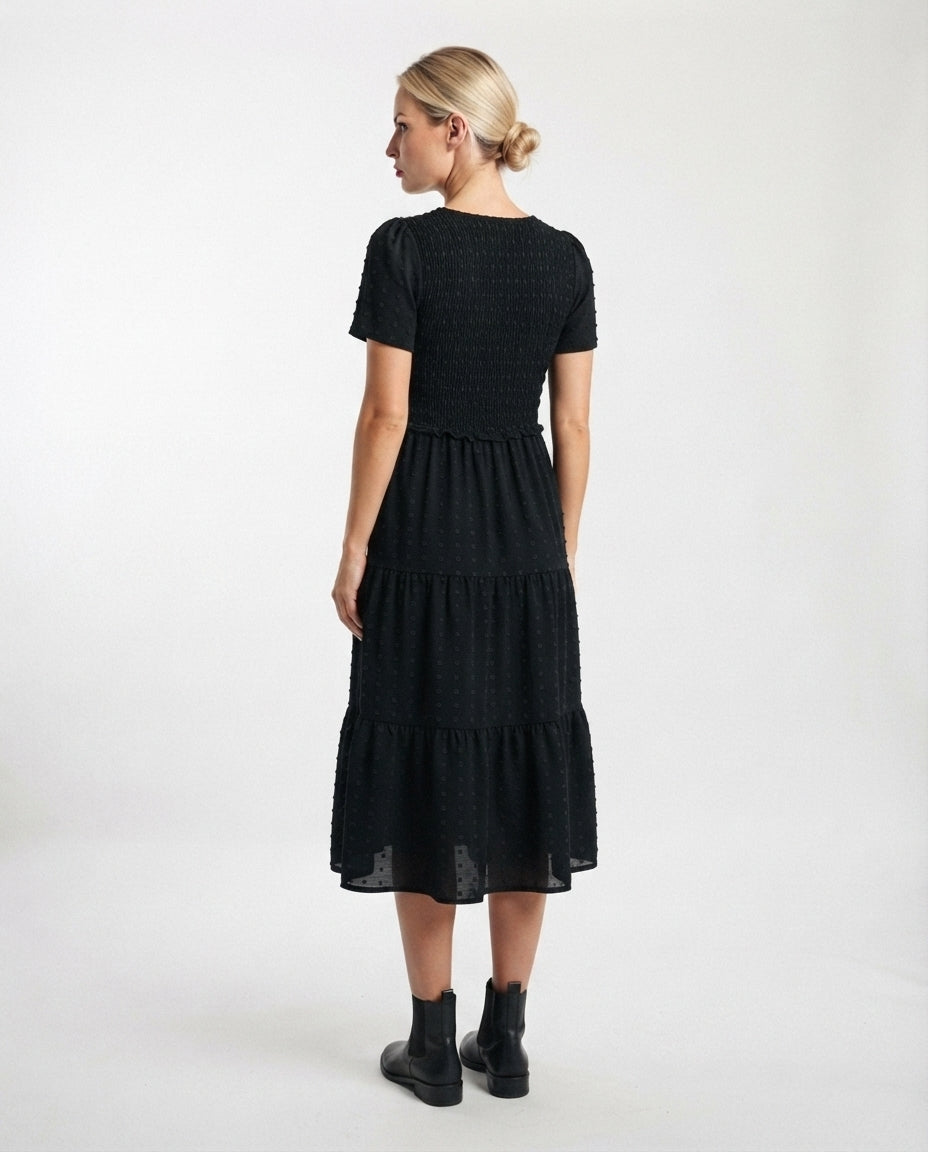 Smocked Bodice Tiered Midi Dress