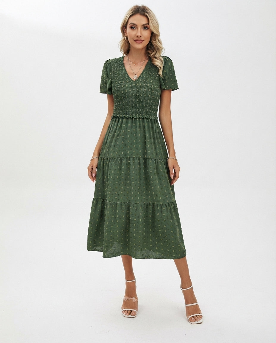 Smocked Bodice Tiered Midi Dress