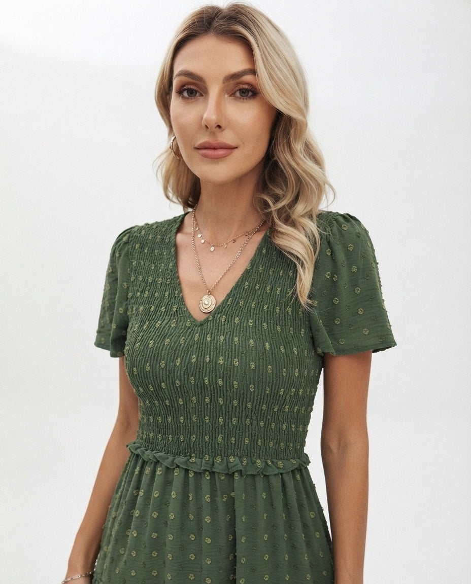 Smocked Bodice Tiered Midi Dress