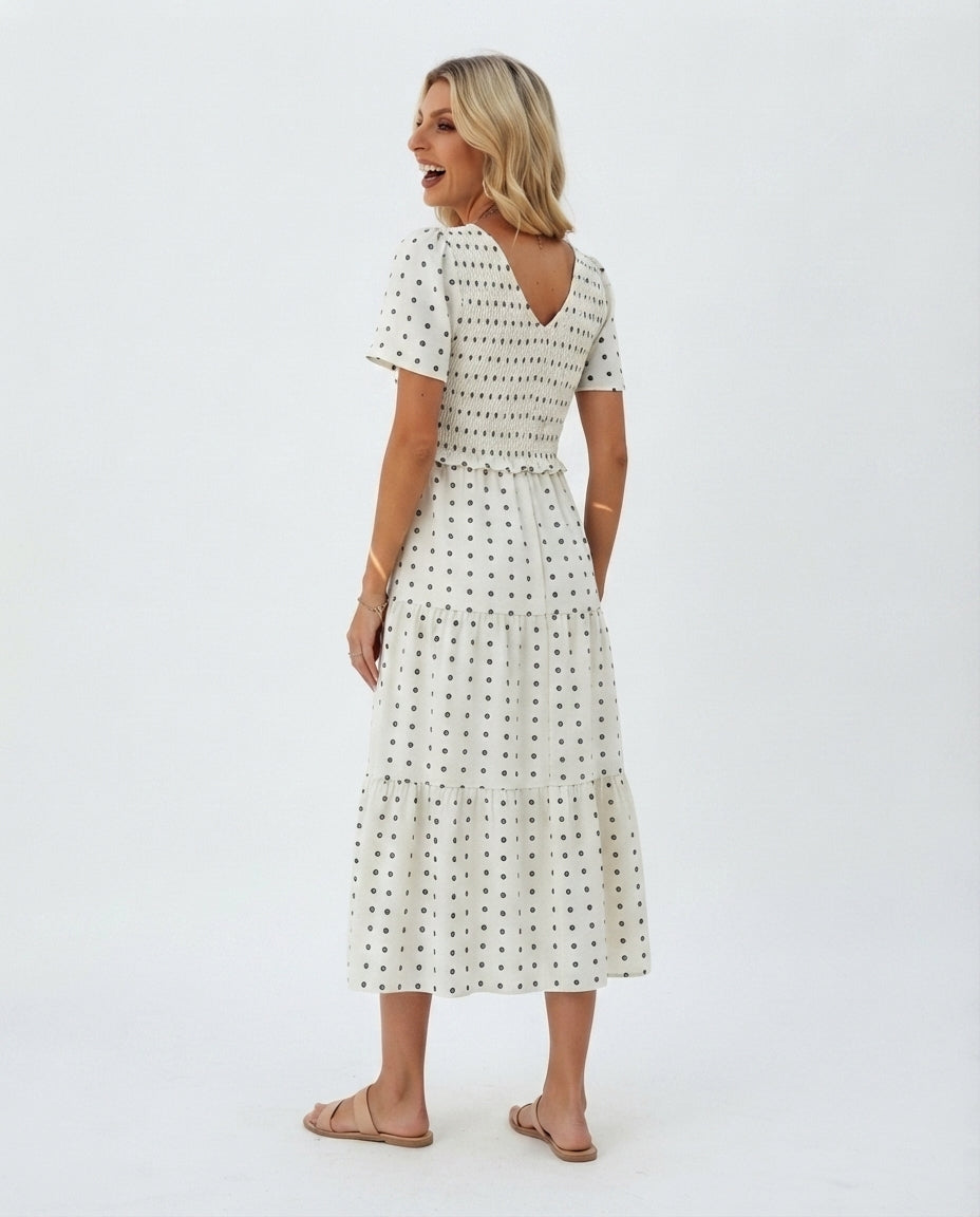 Smocked Bodice Tiered Midi Dress
