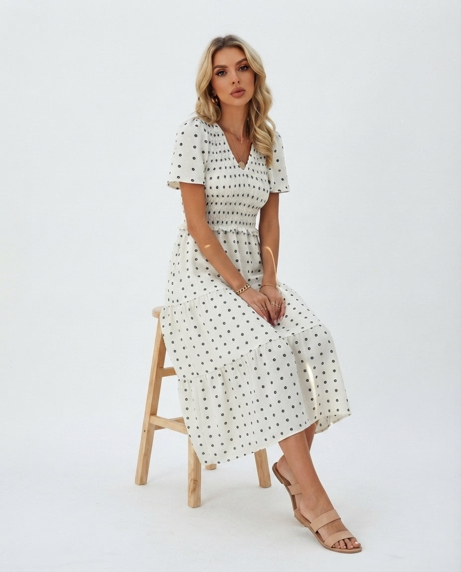 Smocked Bodice Tiered Midi Dress