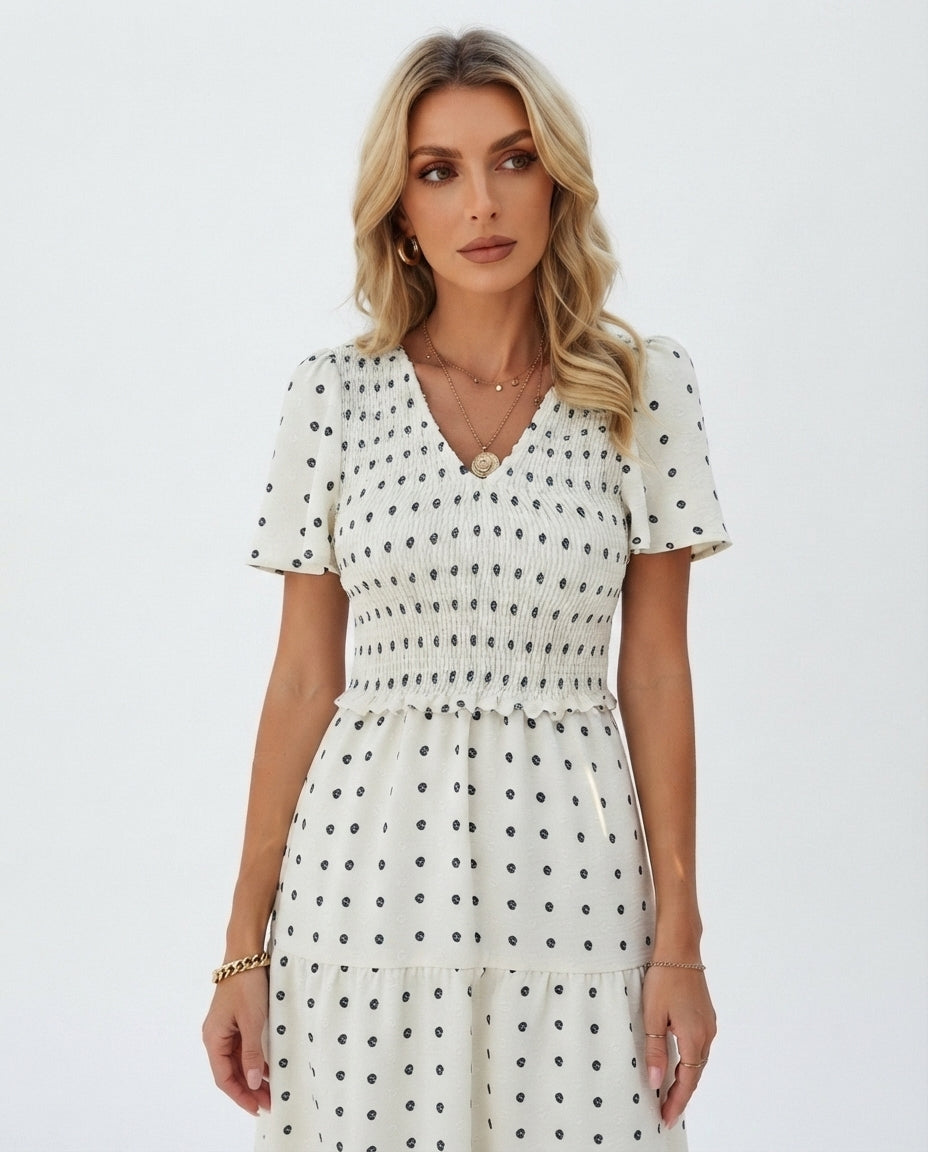 Smocked Bodice Tiered Midi Dress