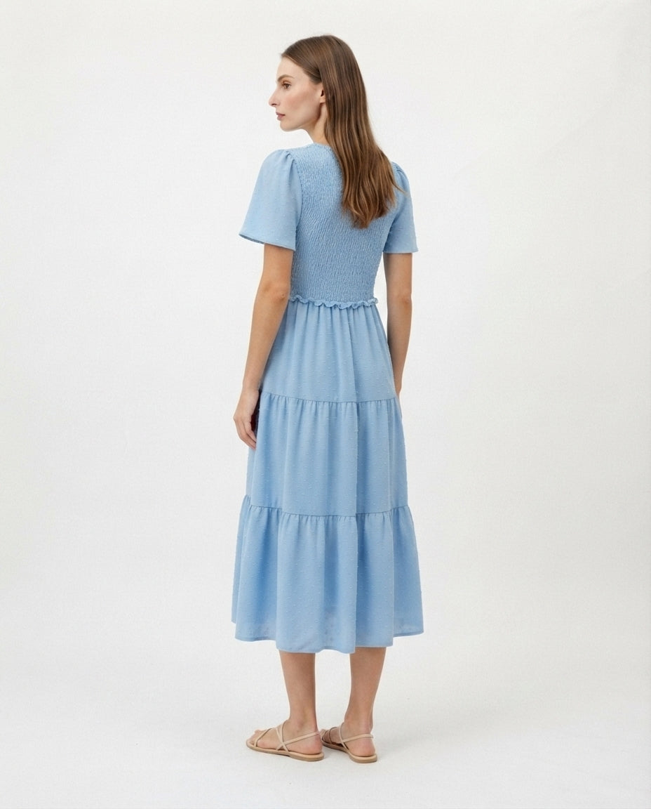Smocked Bodice Tiered Midi Dress