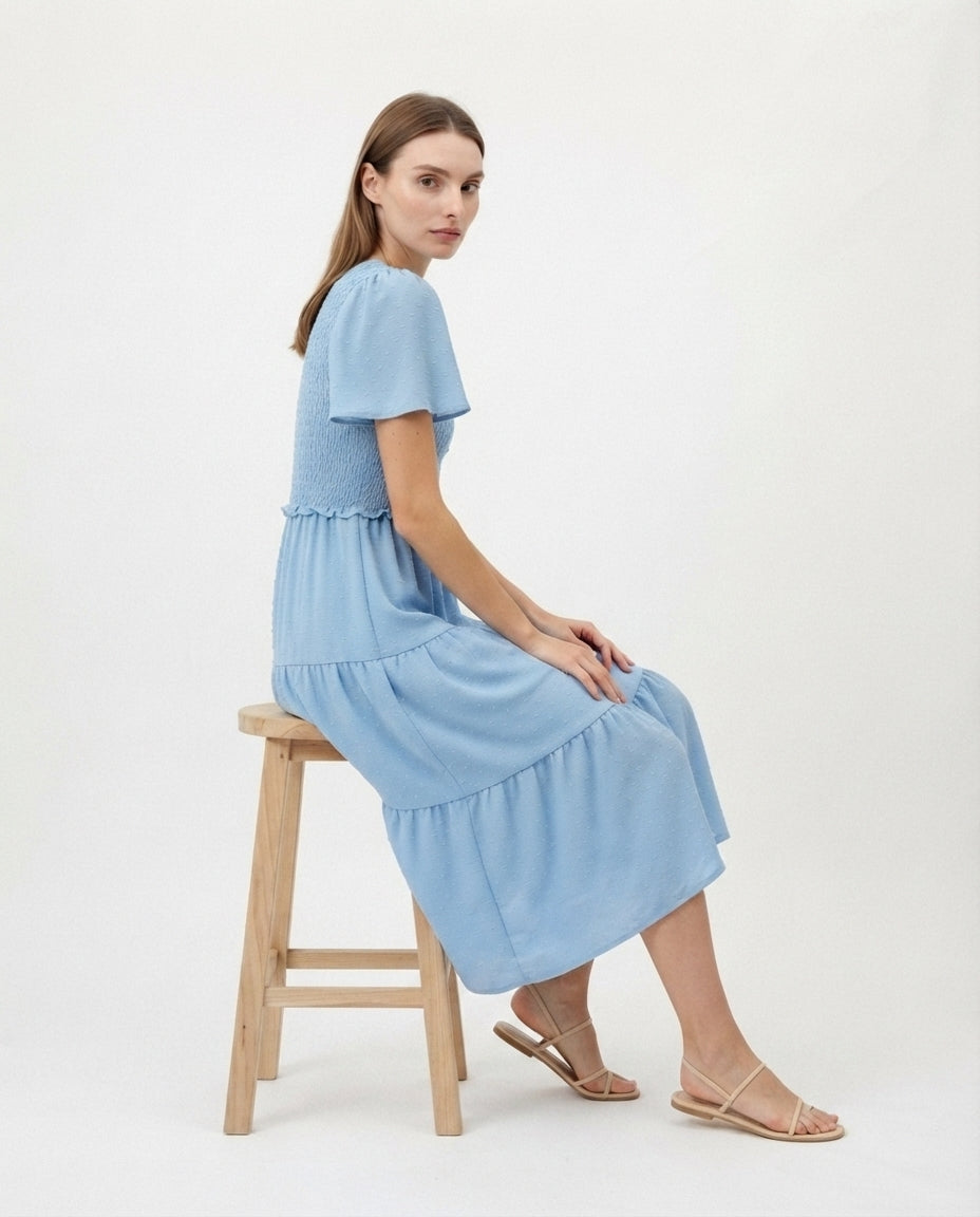 Smocked Bodice Tiered Midi Dress
