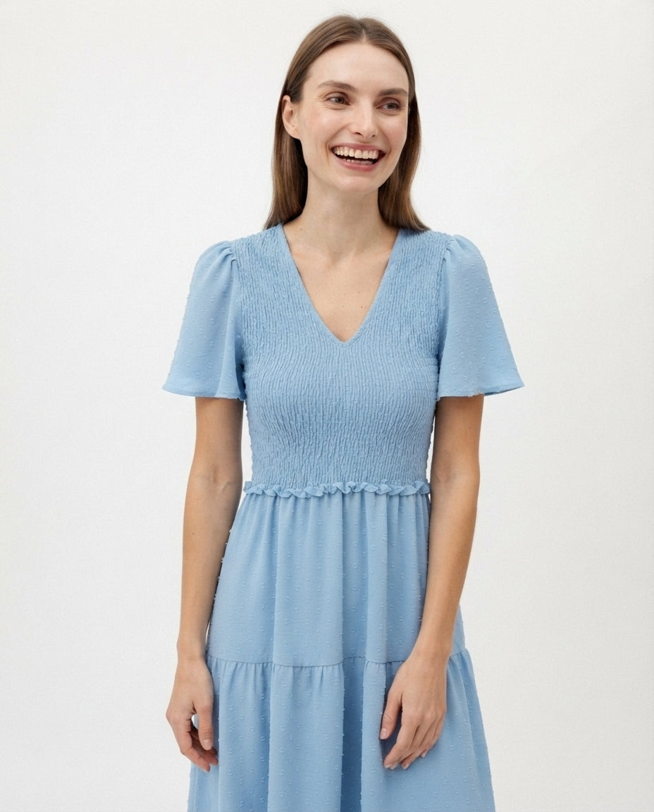 Smocked Bodice Tiered Midi Dress