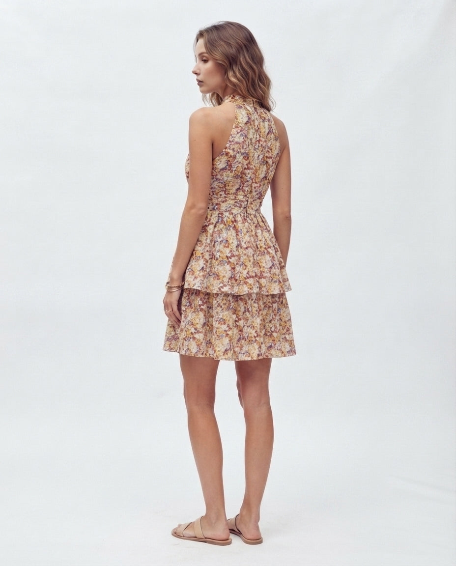 Halter Neck Tiered Mini Dress