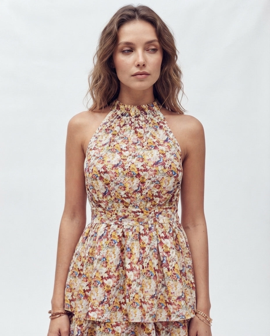 Halter Neck Tiered Mini Dress