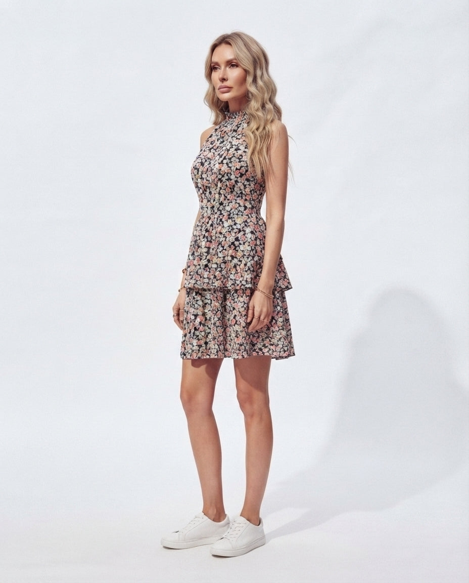 Halter Neck Tiered Mini Dress