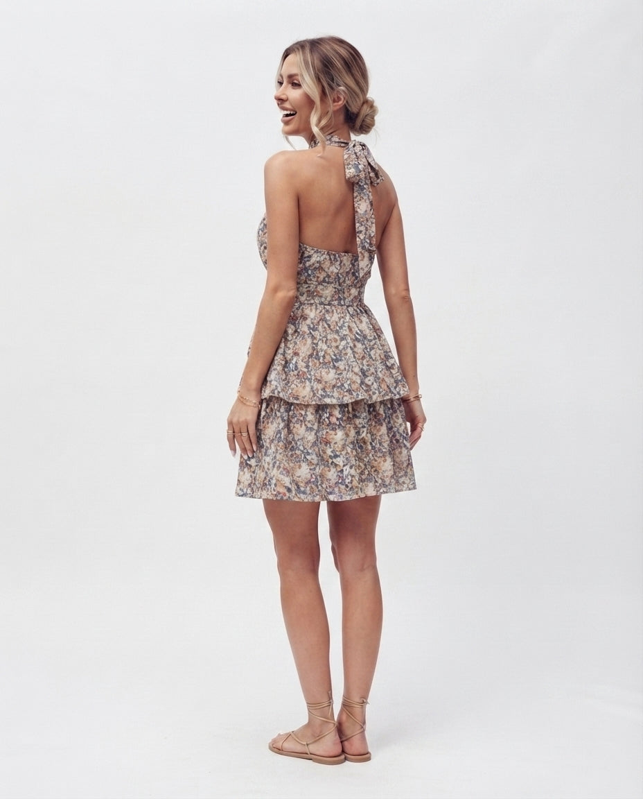 Halter Neck Tiered Mini Dress