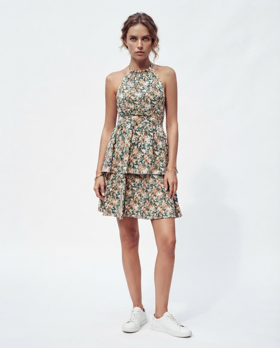 Halter Neck Tiered Mini Dress