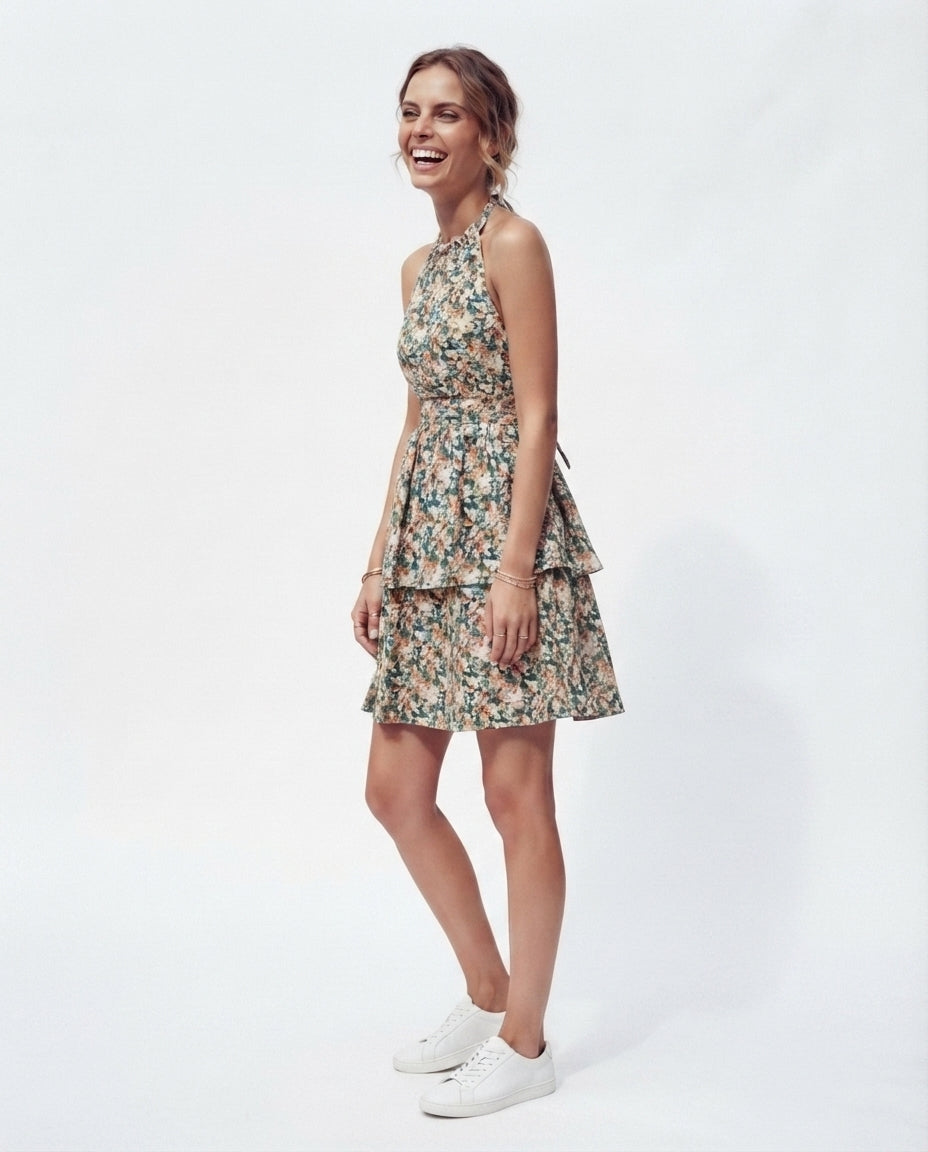 Halter Neck Tiered Mini Dress