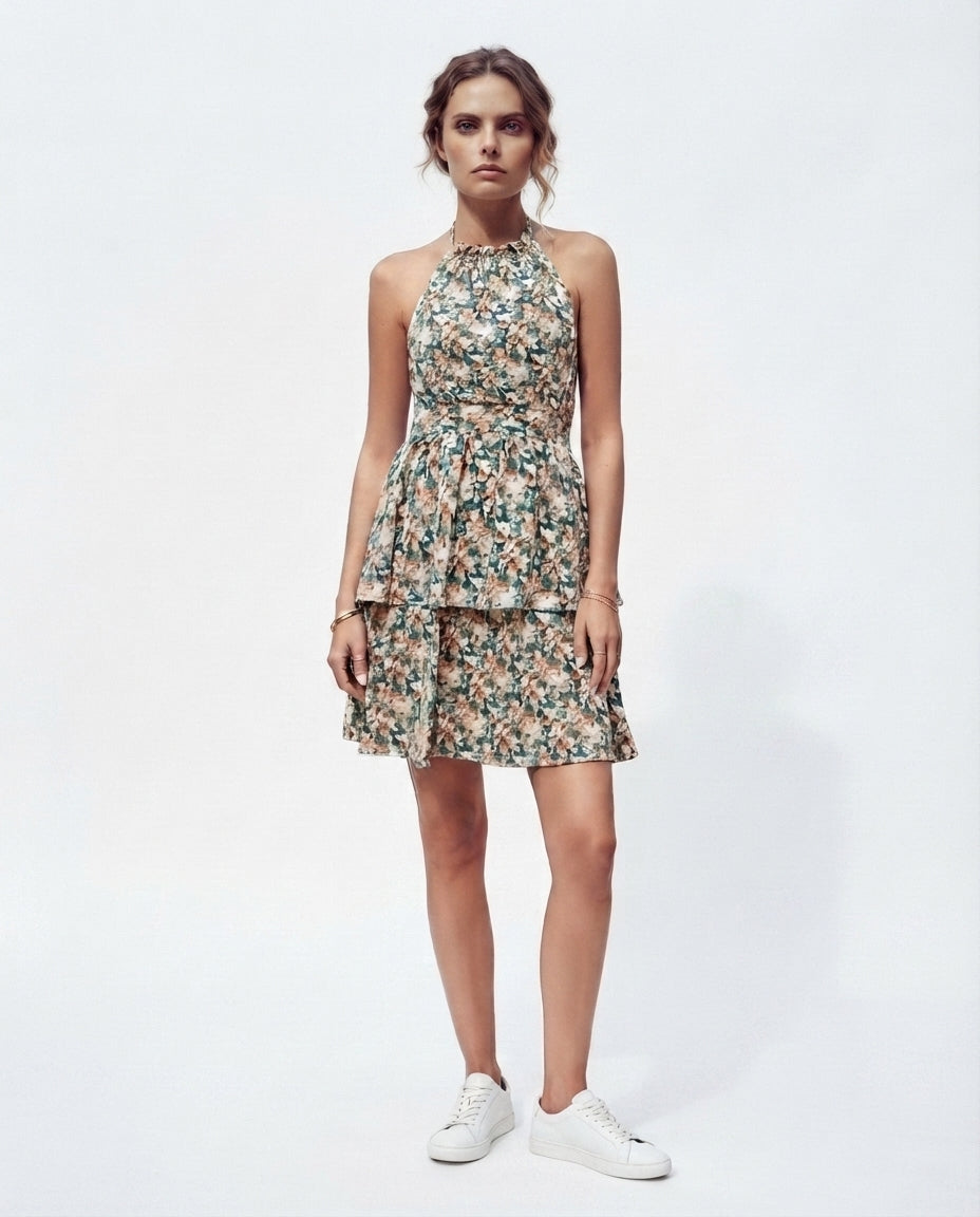 Halter Neck Tiered Mini Dress