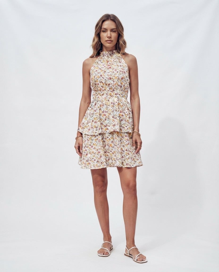 Halter Neck Tiered Mini Dress