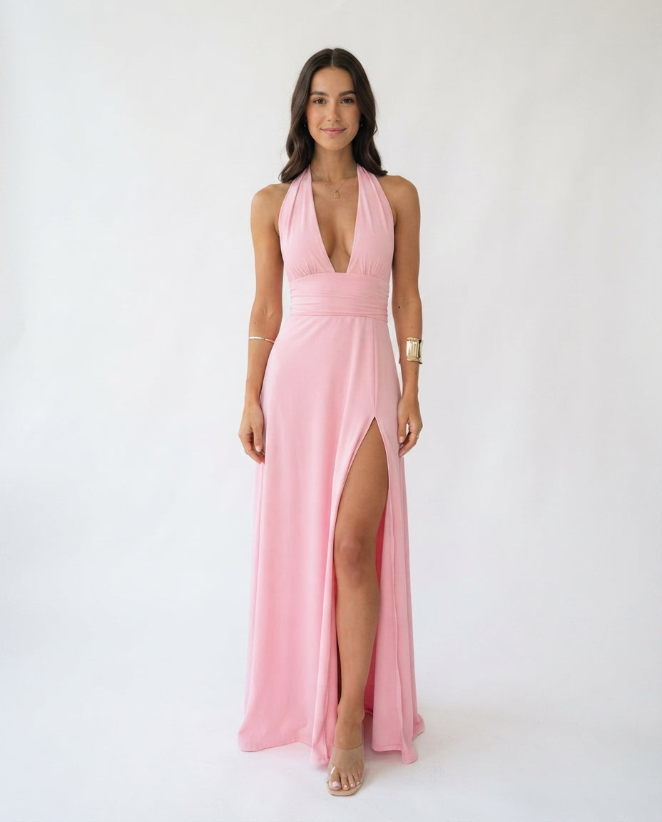 Halter Neck Slit Maxi Dress