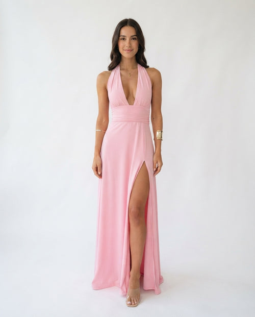 Halter Neck Slit Maxi Dress