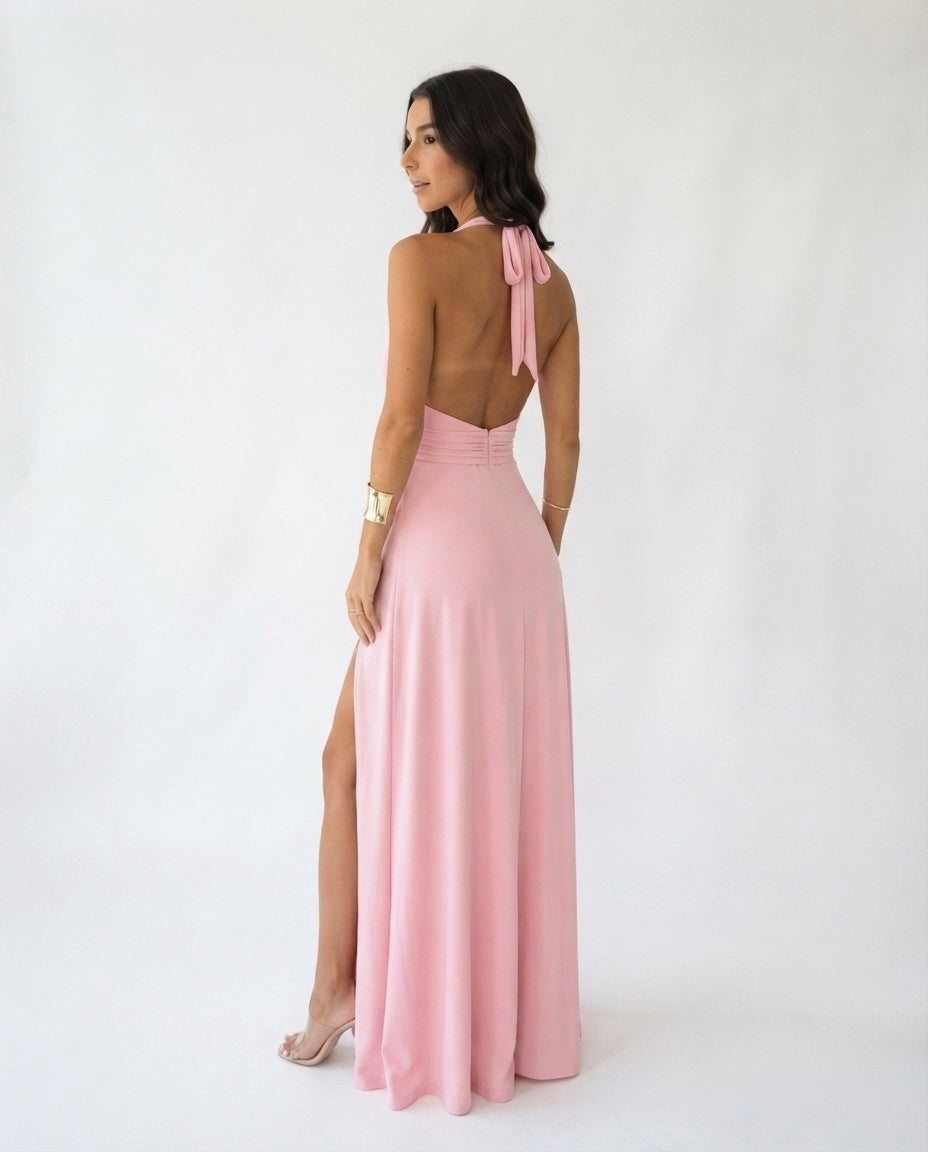 Halter Neck Slit Maxi Dress