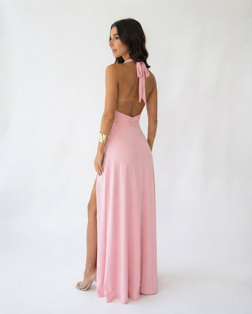 Halter Neck Slit Maxi Dress