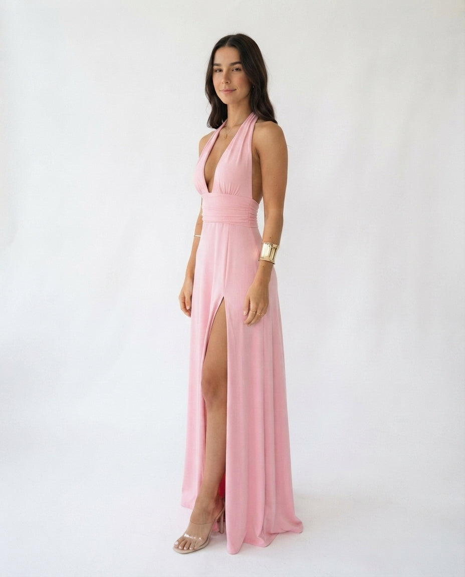 Halter Neck Slit Maxi Dress