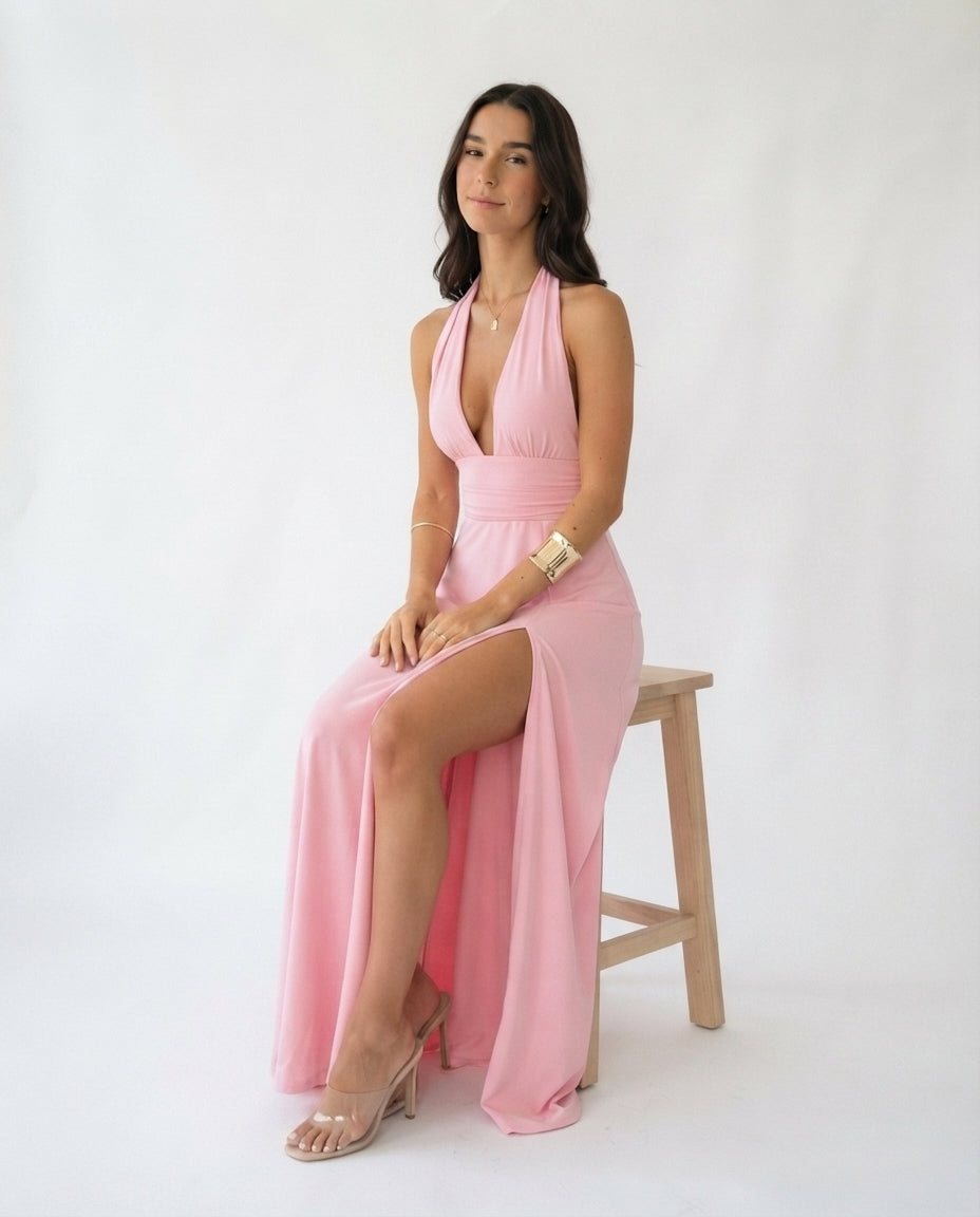 Halter Neck Slit Maxi Dress