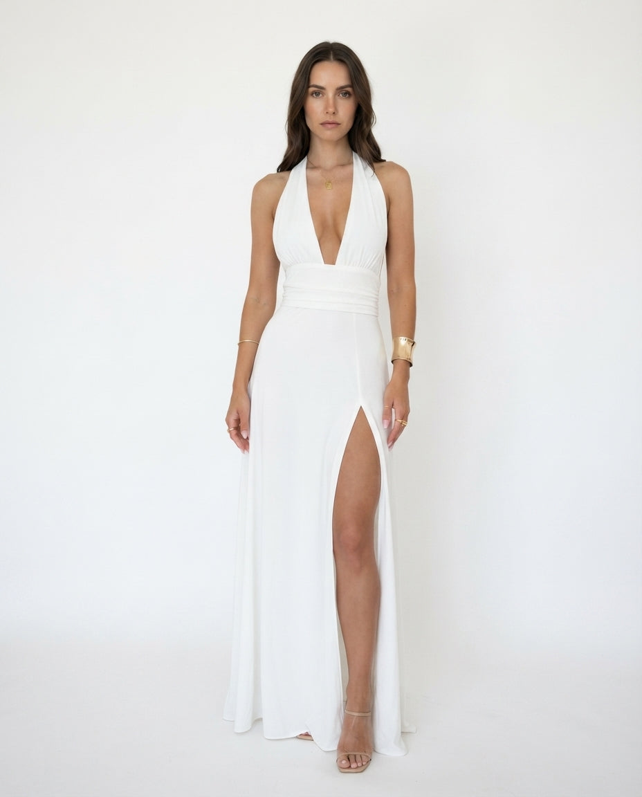 Halter Neck Slit Maxi Dress