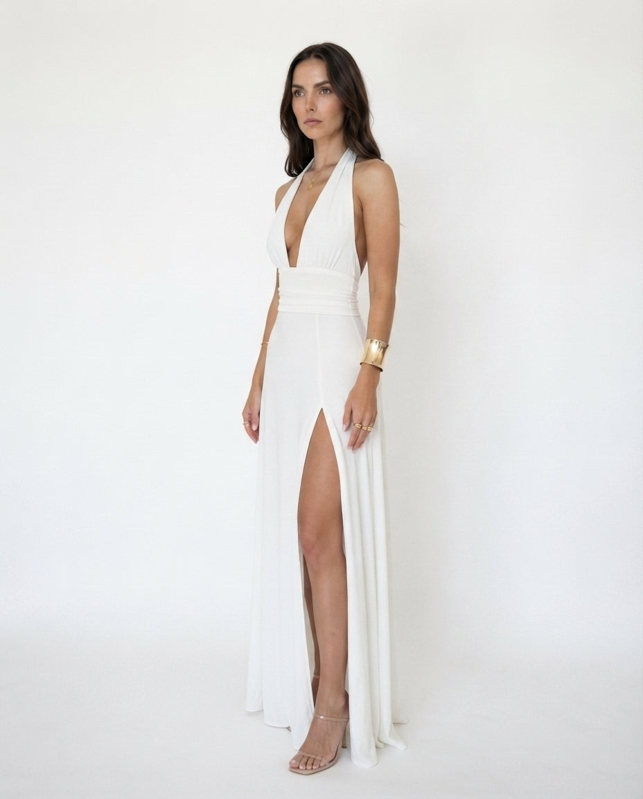 Halter Neck Slit Maxi Dress