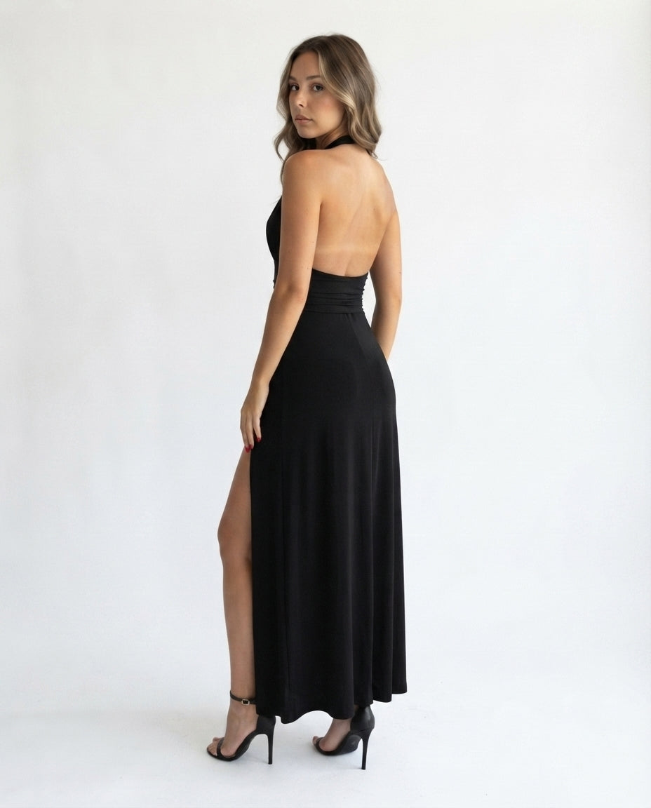 Halter Neck Slit Maxi Dress