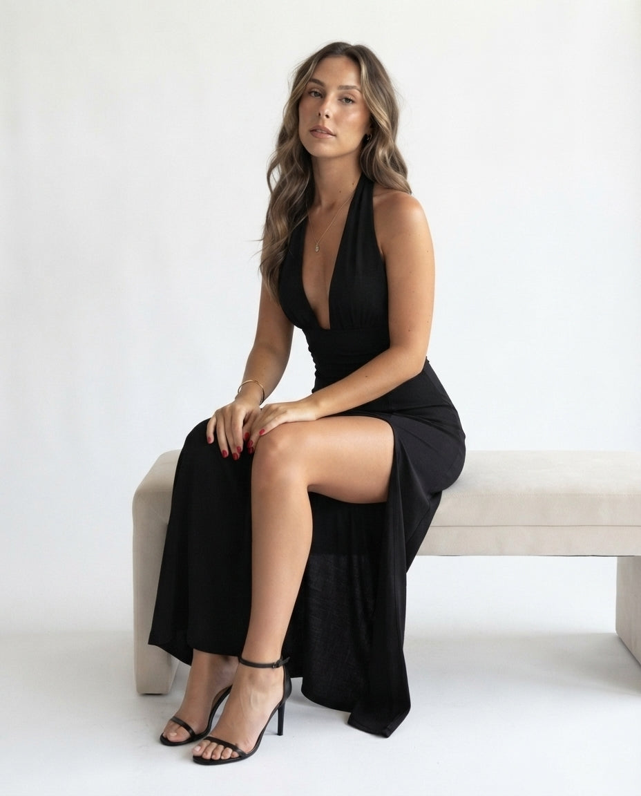 Halter Neck Slit Maxi Dress