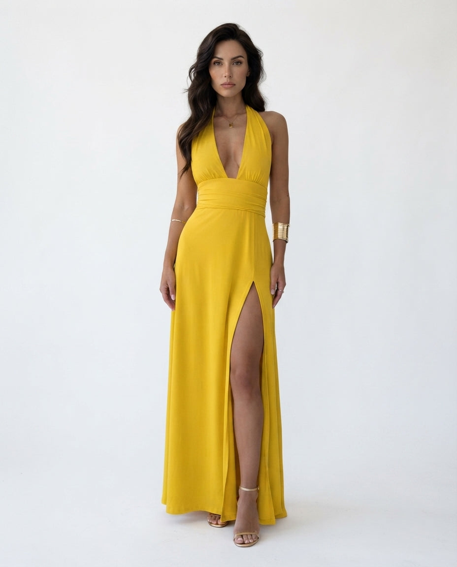 Halter Neck Slit Maxi Dress