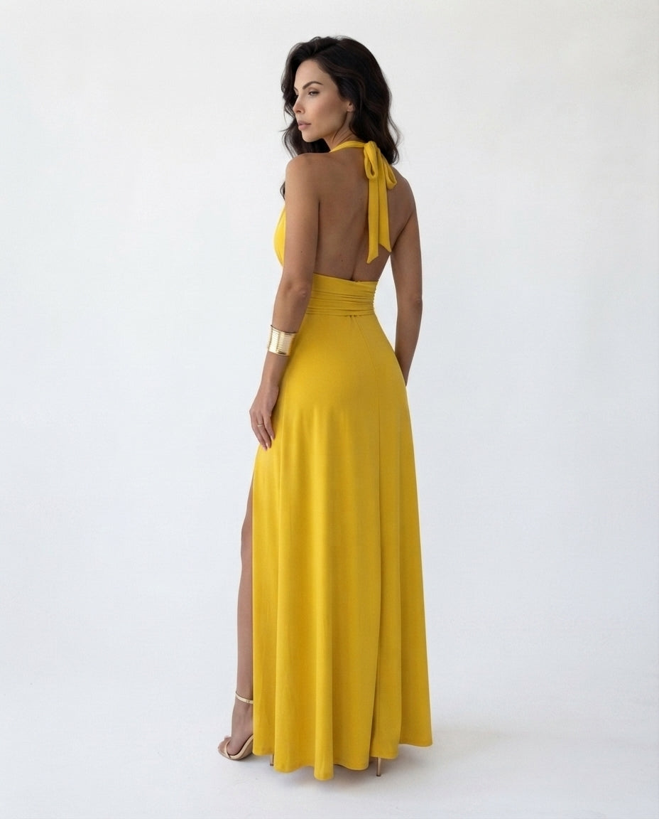 Halter Neck Slit Maxi Dress